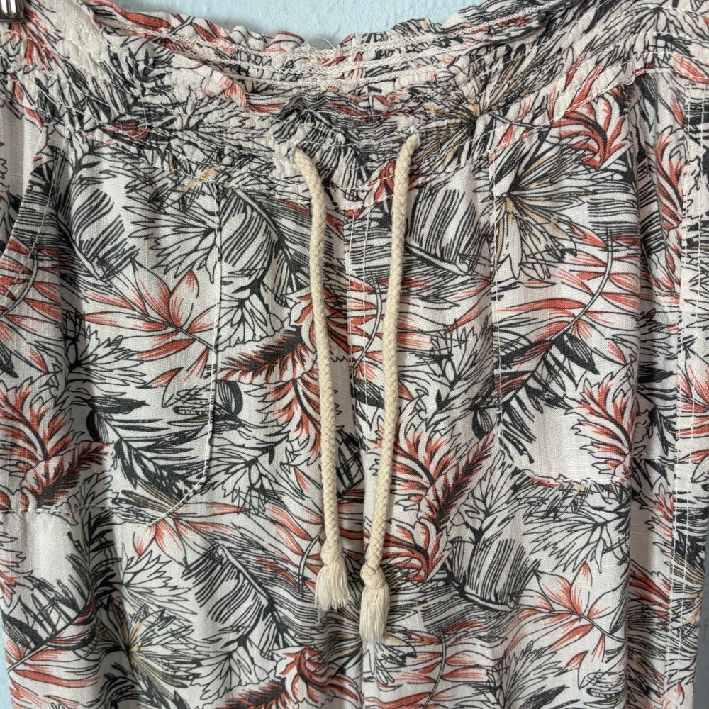 Cali 1850 Los Angeles Tropical Palm Linen Blend Jogger Pants XL Coral Olive Boho - Picture 2 of 7